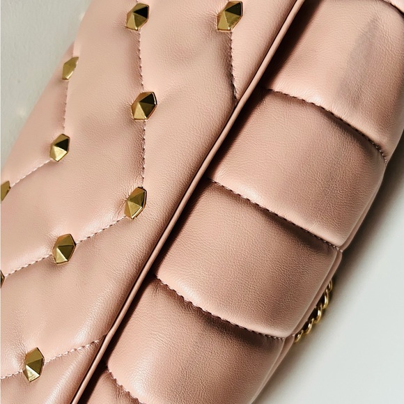 Next Pink Stud Quilted Gold Chain Evening Shoulder Clutch Crossbody Handbag - Picture 9 of 10